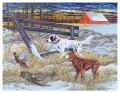 hounds and mallard in winter cynegetics